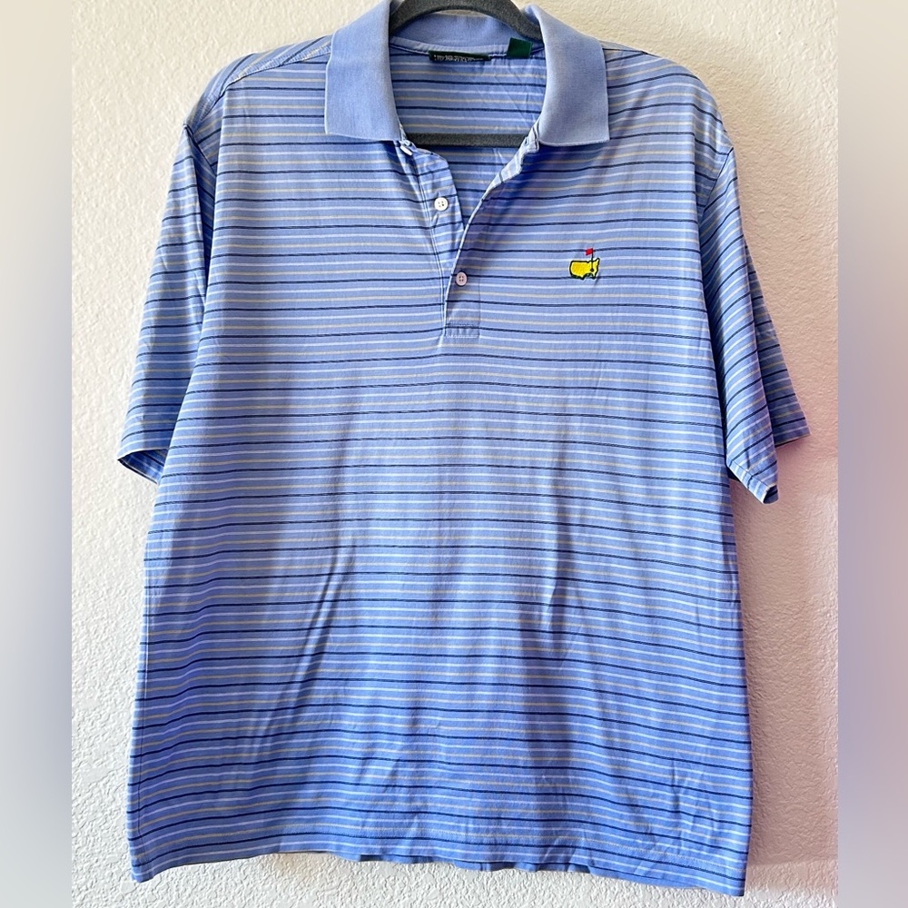 Amen Corner Masters Performance Tech Polo – Light Blue Striped Golf Shirt SZ M‎
